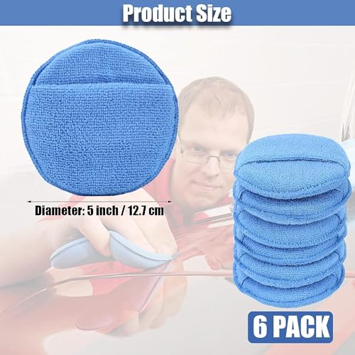 FONAROLL Microfiber Wax Applicator Pads, Car Wax Applicator with Finger Pocket, Buffing & Detail Polishing Foam Pads for Car Cleaning and Fine Polishing (5 inch, 6 Pack) - Image 4