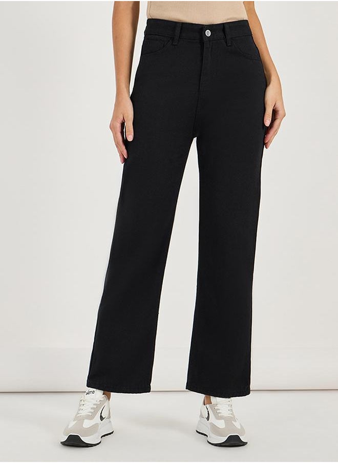 Styli - Solid High Rise Straight Leg Jeans - Image 1