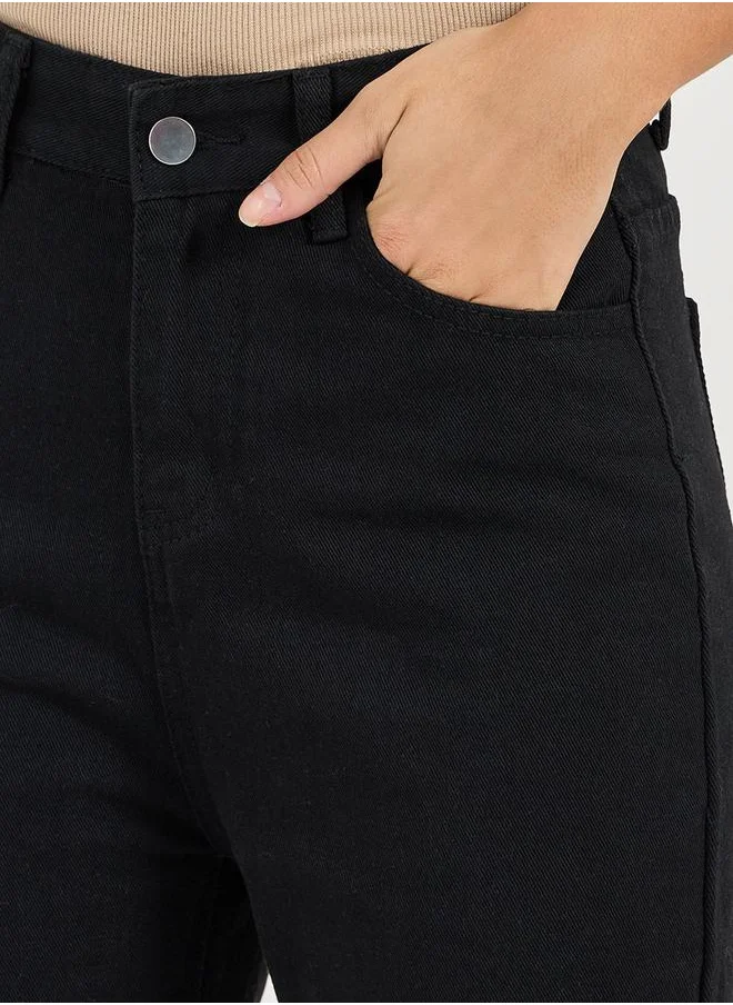 Styli Solid High Rise Straight Leg Jeans