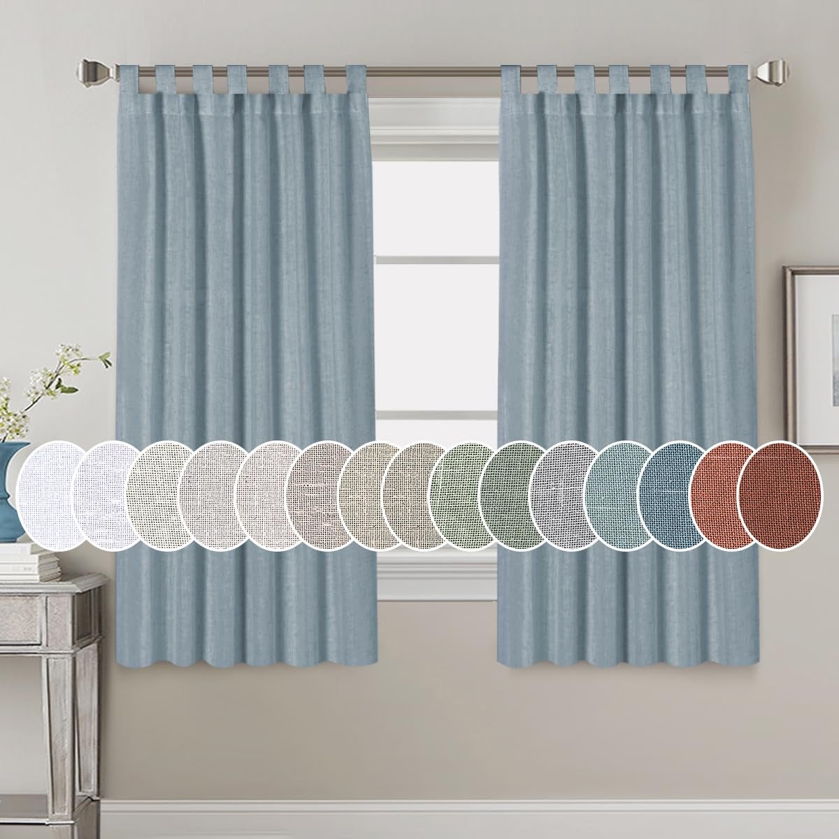 H.VERSAILTEX HVERSAILTEX Linen Blended Curtains  Tab Top Window Treatments Panels Drapes for Living Room Bedroom Elegant Energy Efficient Light Filtering Set of 2 52 x 63 Stone Blue