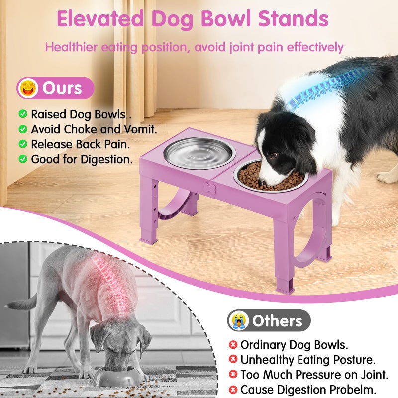 XIAZ Elevated Dog Bowls Large Breed Raised Dogs Bowl Stand Large/Medium Sized Dog Stainless Steel Food Water Bowl Stands 5 Heights Adjustable 9/11/12/14in Pet Feeder Dish Station - Image 3