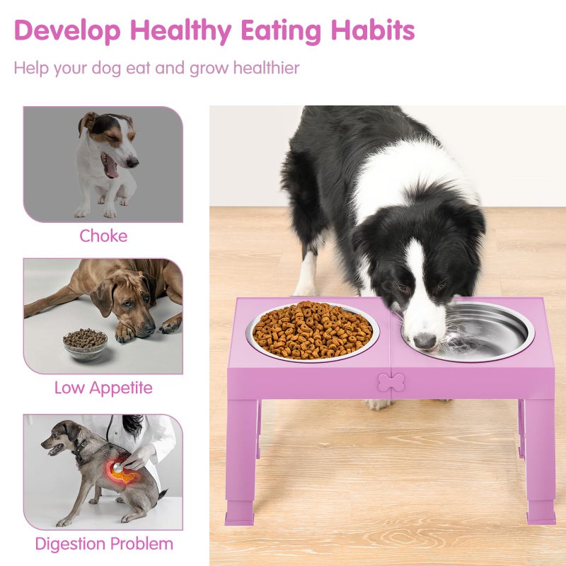 XIAZ Elevated Dog Bowls Large Breed Raised Dogs Bowl Stand Large/Medium Sized Dog Stainless Steel Food Water Bowl Stands 5 Heights Adjustable 9/11/12/14in Pet Feeder Dish Station - Image 4
