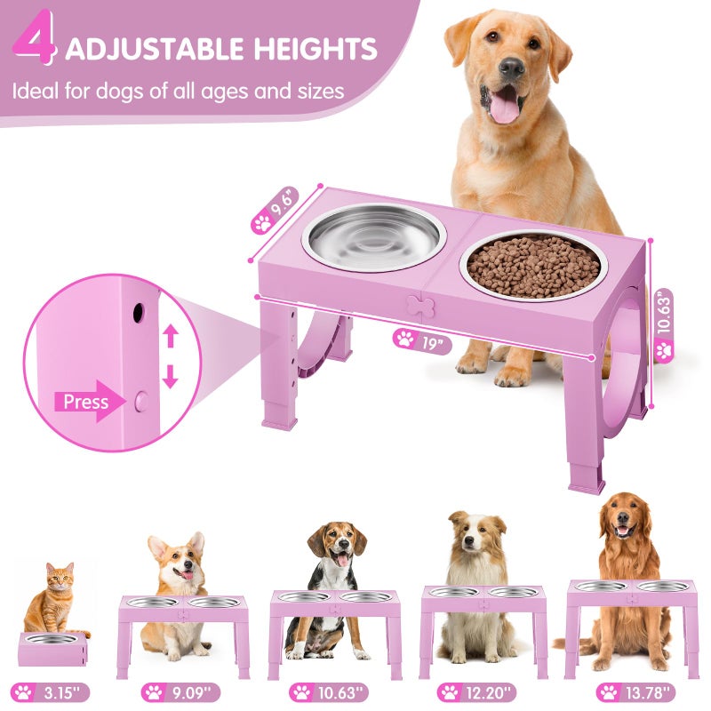 XIAZ Elevated Dog Bowls Large Breed Raised Dogs Bowl Stand Large/Medium Sized Dog Stainless Steel Food Water Bowl Stands 5 Heights Adjustable 9/11/12/14in Pet Feeder Dish Station - Image 2