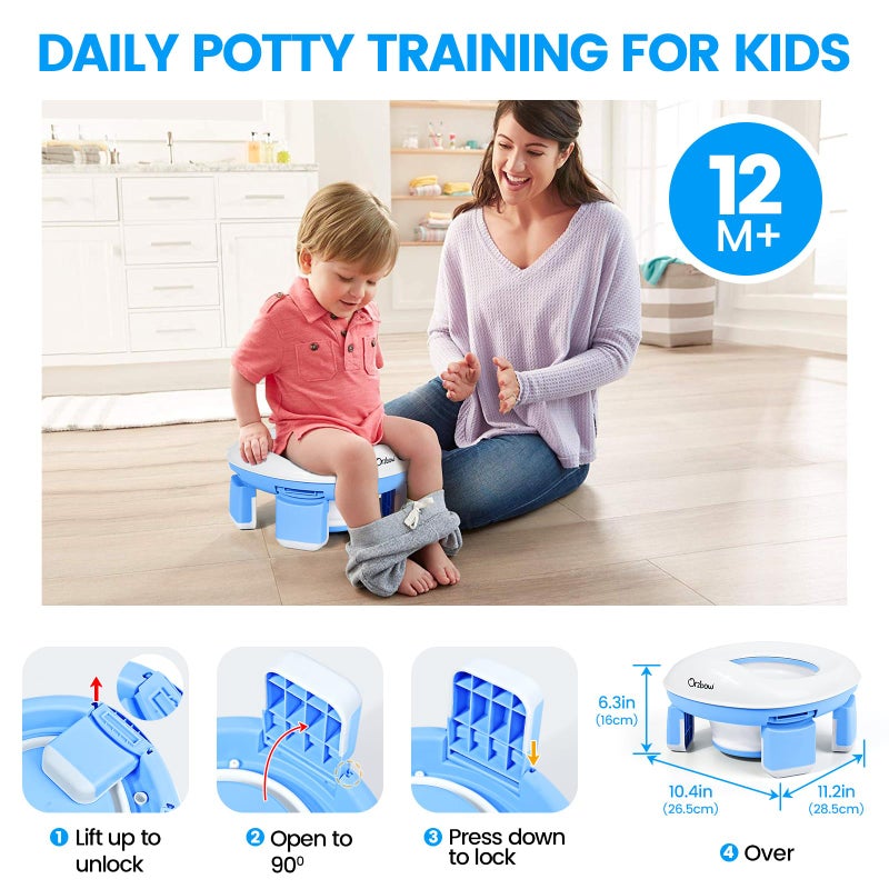 Orzbow Portable Potty Training Toilet for Boys and Girls with Storage Bag - Foldable Travel Potty Chair, Toddler Potty Seat for Indoor and Outdoor, Easy to Clean, Includes Free 40pcs Travel Bags, Blue - Image 3
