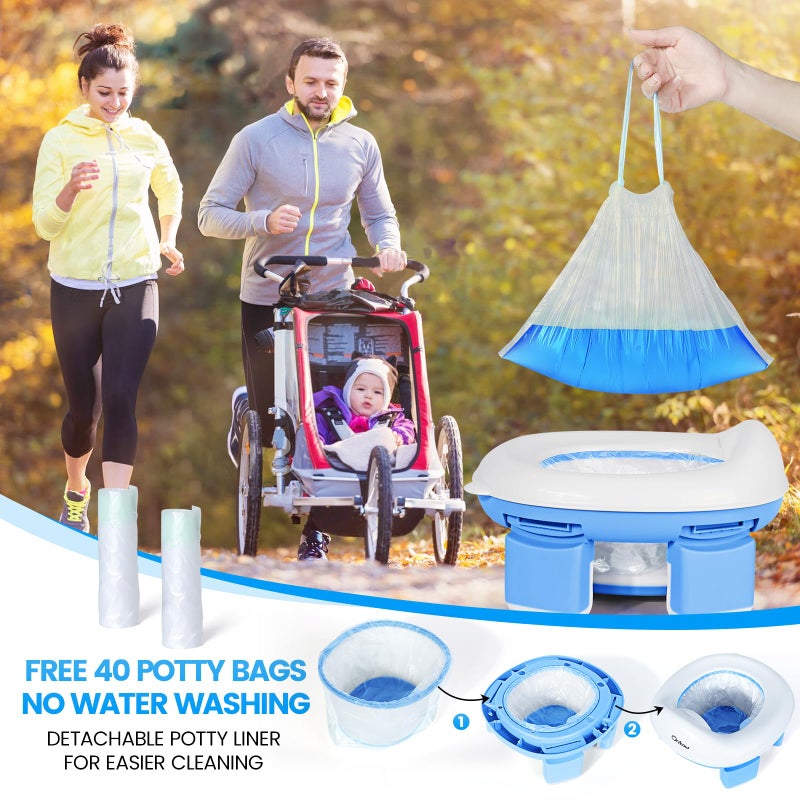 Orzbow Portable Potty Training Toilet for Boys and Girls with Storage Bag - Foldable Travel Potty Chair, Toddler Potty Seat for Indoor and Outdoor, Easy to Clean, Includes Free 40pcs Travel Bags, Blue - Image 4