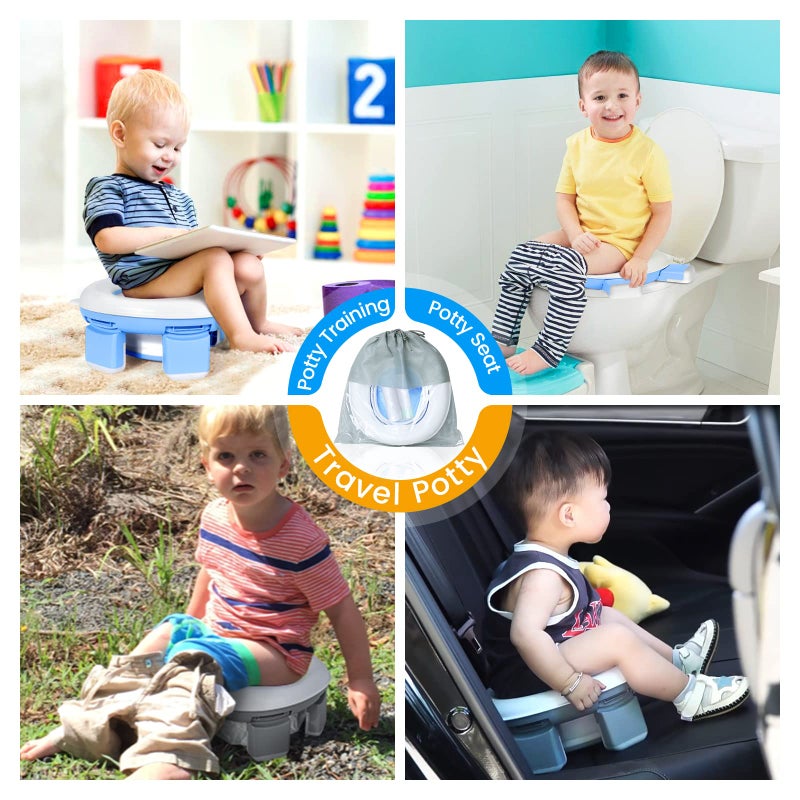Orzbow Portable Potty Training Toilet for Boys and Girls with Storage Bag - Foldable Travel Potty Chair, Toddler Potty Seat for Indoor and Outdoor, Easy to Clean, Includes Free 40pcs Travel Bags, Blue - Image 5