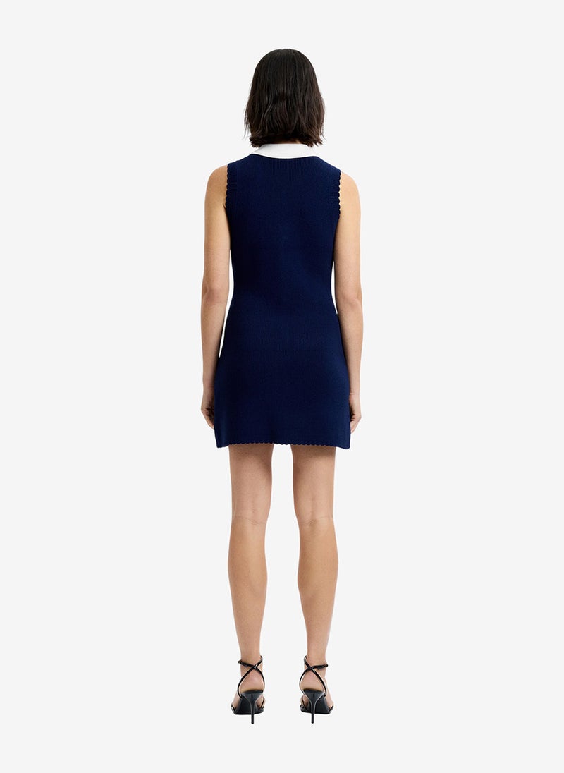 French Connection Women's Marine-Summer White Bennet Rib Knit Contrast Dress - Image 4
