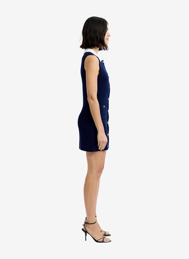French Connection Women's Marine-Summer White Bennet Rib Knit Contrast Dress - Image 3