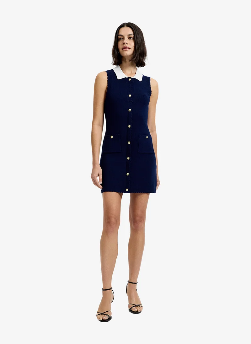 French Connection Women's Marine-Summer White Bennet Rib Knit Contrast Dress