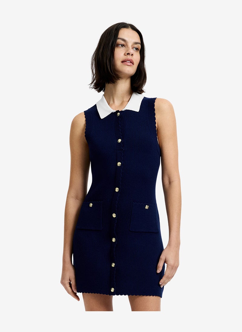French Connection Women's Marine-Summer White Bennet Rib Knit Contrast Dress - Image 1