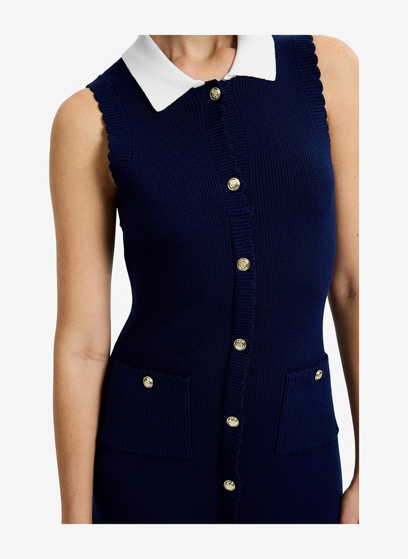 French Connection Women's Marine-Summer White Bennet Rib Knit Contrast Dress - Image 5