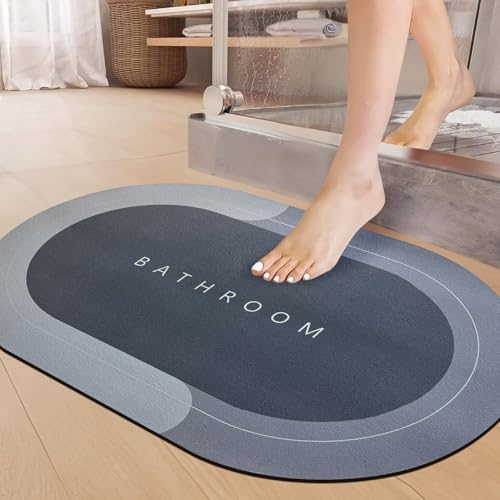 SITTELLA 1 Pc Rubber Oval Bath Mat,Anti-Skid Water Soaking Bathroom Rug Door,Floor Mat, Soft Quick Dry Water Absorbent Mat For Home Office 40X60Cm-Grey - Image 1