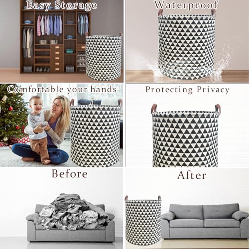 TeLUVHome Waterproof Laundry Hamper Collapsible Laundry Basket Leather Handle Laundry Bag Large Clothes Storage Toy Organization for Bathroom Bedroom Laundryroom College Dorms (Hesan-002) - Image 3