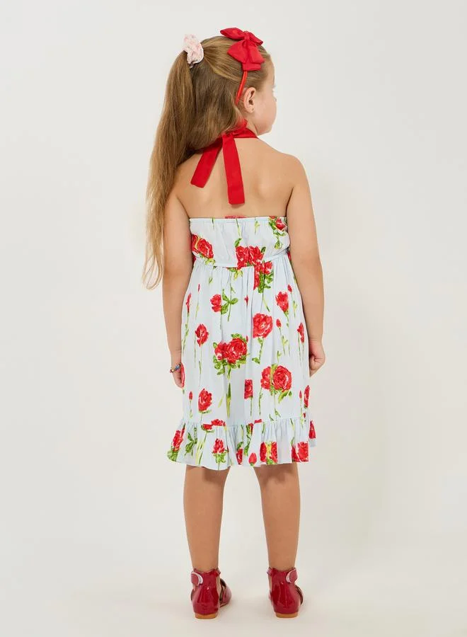 Styli Halter Neck Floral Print Dress