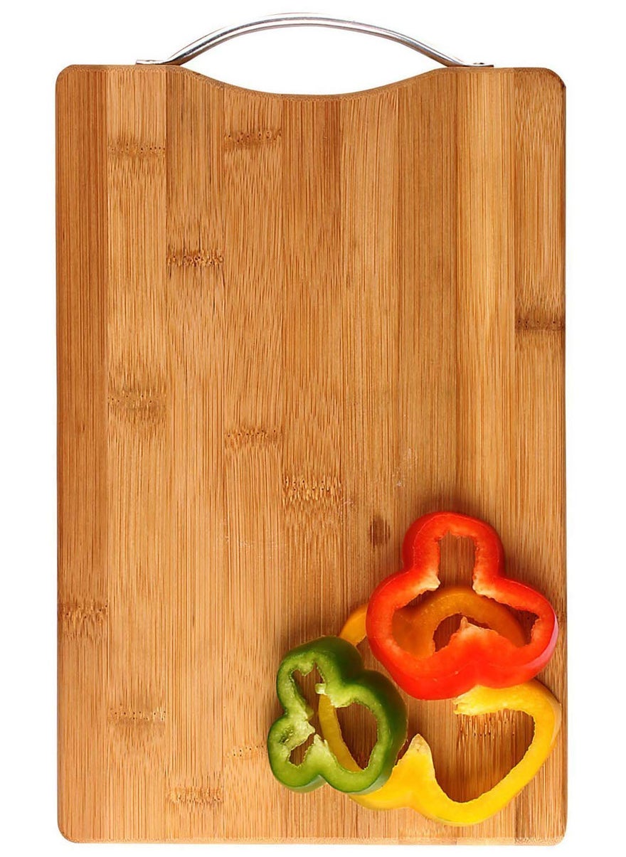 VIBGYOR PRODUCTS Vibgyor Products Large NonSlip Wooden Bamboo Cutting Board with Antibacterial Surface with Premium Stainless Steel Handle Brown Design As Per Available  - Image 1