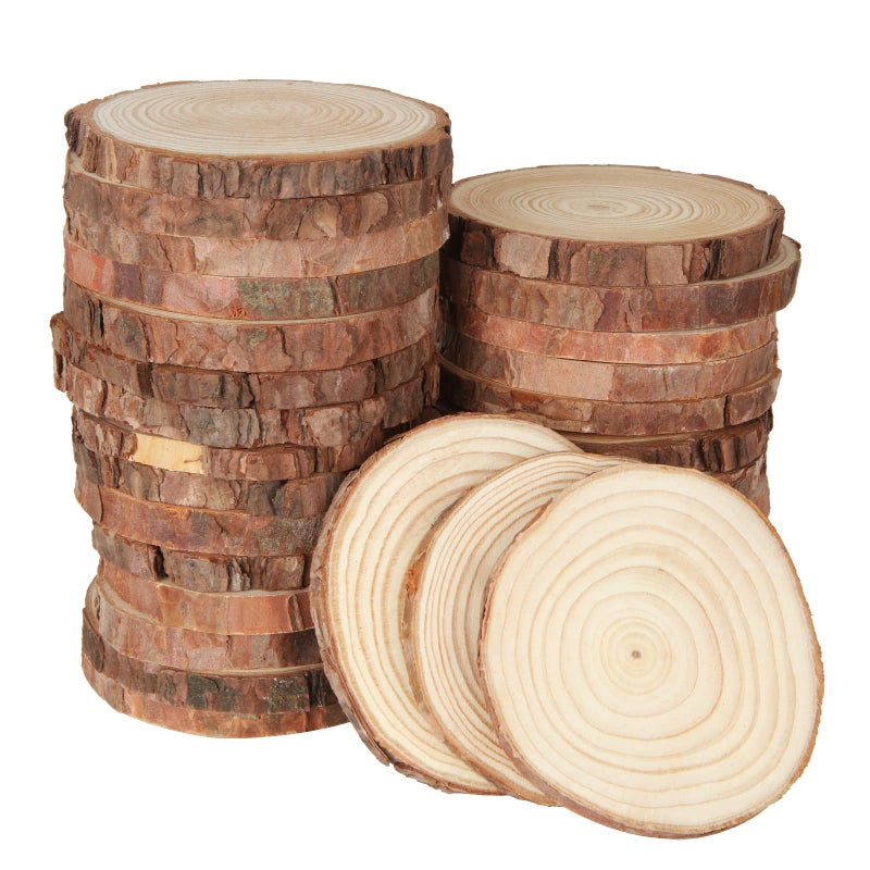 JMIATRY 30 Pcs Natural Wood Slices 910cm Diameter Unfinished Round Wood Slices kit No Hole Log Wooden Circles for Arts Christmas or Wedding Ornaments and DIY Crafts