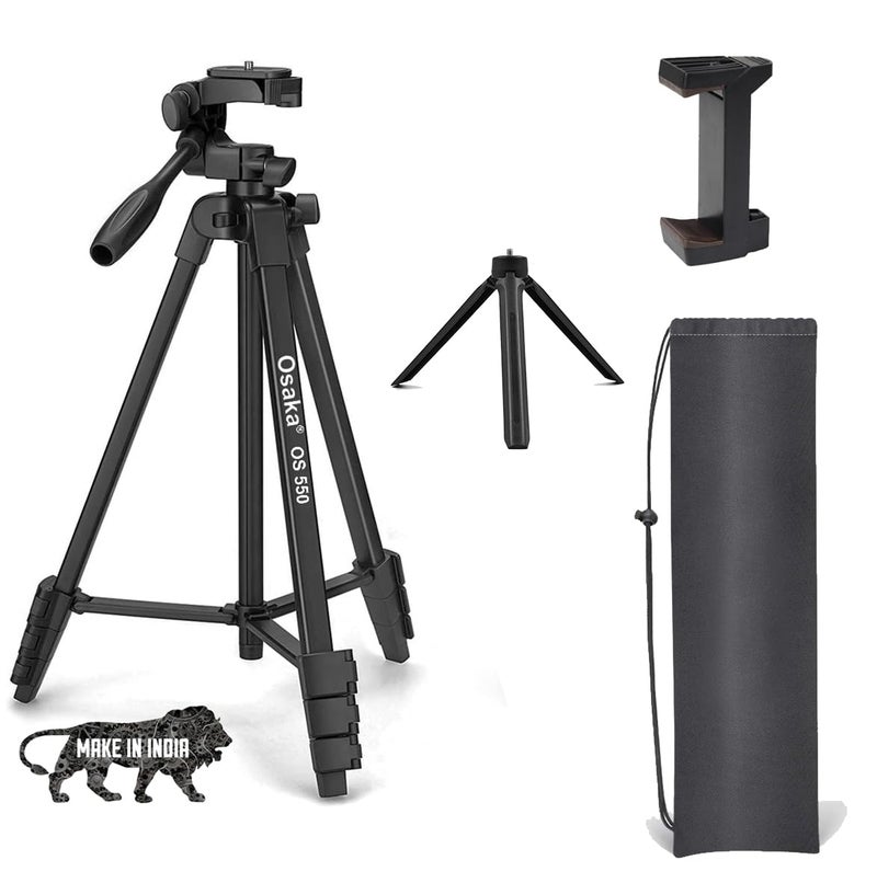 Osaka OS 550 Tripod 55 Inches with Table Tripod, Mobile Holder and Carry Case for Smartphone & SLR Camera Portable Lightweight Aluminium Tripod - Image 1