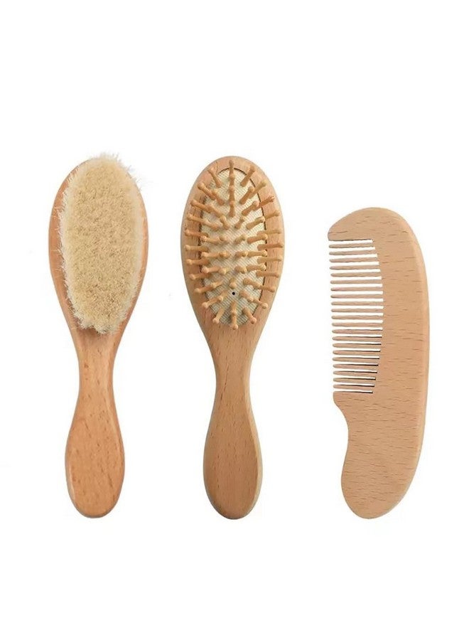 PandaEar Baby Hair Brush and Comb Set for Newborn| Natural Wooden Hairbrush with Soft Goat Bristles, Pear Wood Comb and Wooden Massage Brush for Infant, Toddler, Kids - Image 1