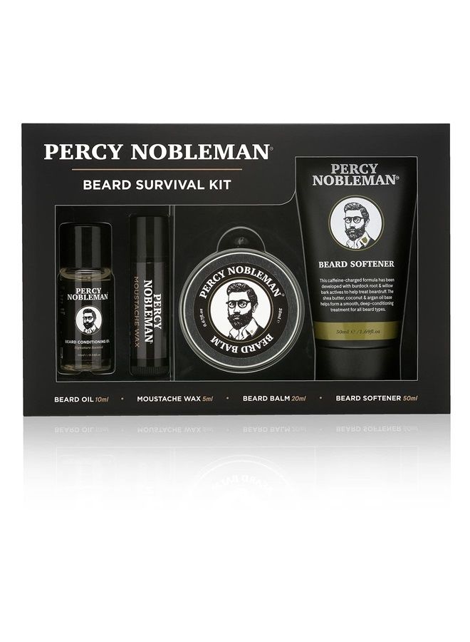 Percy Nobleman Beard Survival Kit, a Beard Grooming Kit containing a scented beard oil, beard balm, moustache wax, and a beard softener - Image 1
