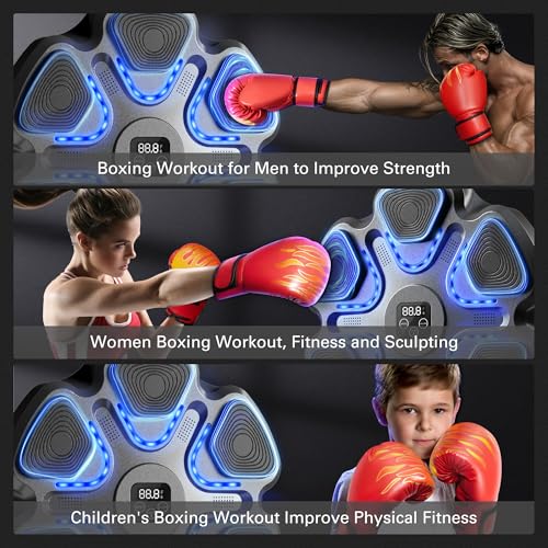 SPIEEK Music Boxing Machine with 9 Speeds & Modes for Adults, Boxing Machine Wall Mounted Music with Gloves, Smart Bluetooth, Gloves for Home and Gym, Training Machine with Electronic(Black) - Image 5