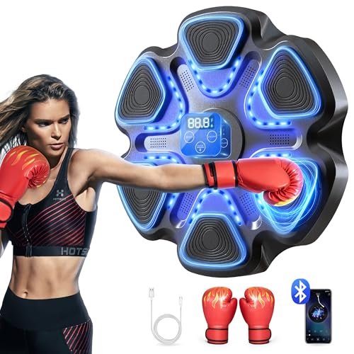 SPIEEK Music Boxing Machine with 9 Speeds & Modes for Adults, Boxing Machine Wall Mounted Music with Gloves, Smart Bluetooth, Gloves for Home and Gym, Training Machine with Electronic(Black) - Image 1