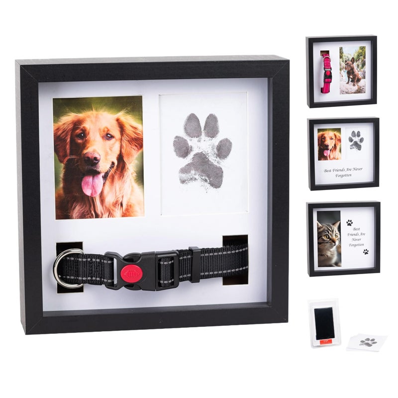 OtterPets Dog Paw Print Kit for Dogs, Dog Picture Frame with Shatterproof Plexiglass, 4 Customizable Displays, 9â€x9â€, Pet Memorial Gifts for Dogs, Loss of Pet Sympathy Gift, Pet Paw Print Impression Kit (Black) - Image 1