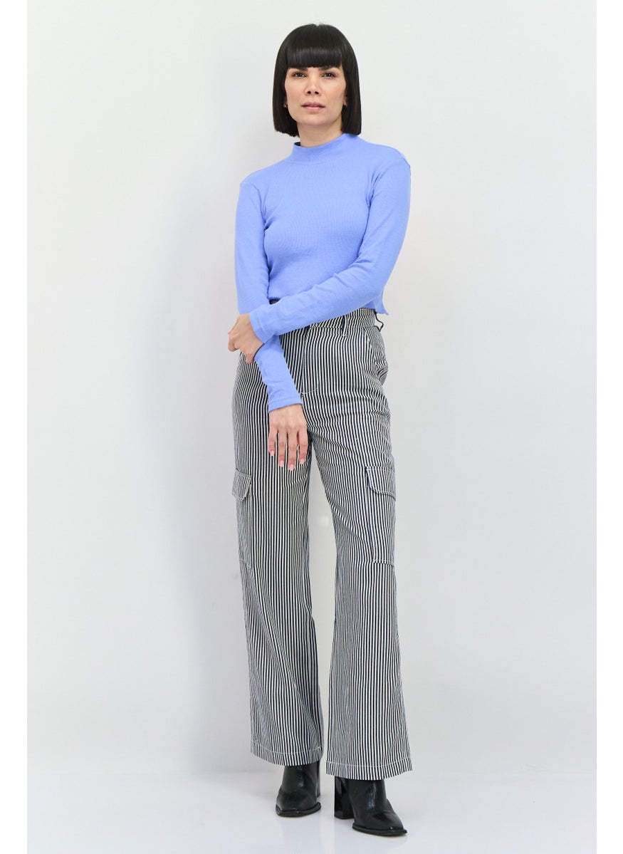 PUBLIC DESIRE Women High Neck Long Sleeves Ribbed Backless Top, Light Blue  - Image 4