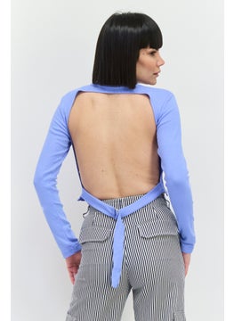 PUBLIC DESIRE Women High Neck Long Sleeves Ribbed Backless Top, Light Blue  - Image 2