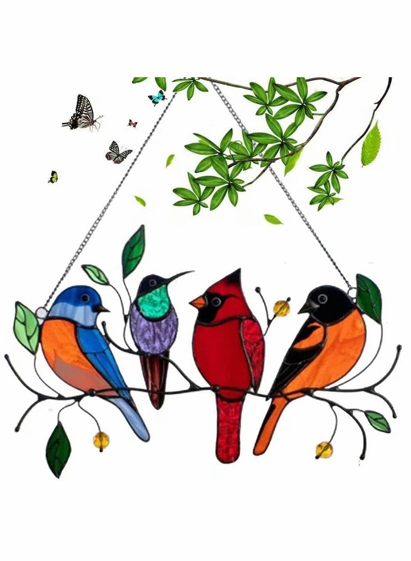 SYOSI Spring Birds, Painted Epoxy Glass, SYOSI Window Ornament Art Chain, Metal Bird Series, Art Ornaments Pendant Hanging, for Windows or Doors Home Decoration, Gifts for Bird Lovers（4 Birds） - Image 1