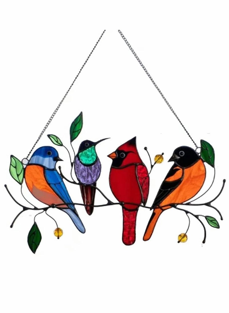 SYOSI Spring Birds, Painted Epoxy Glass, SYOSI Window Ornament Art Chain, Metal Bird Series, Art Ornaments Pendant Hanging, for Windows or Doors Home Decoration, Gifts for Bird Lovers（4 Birds） - Image 2