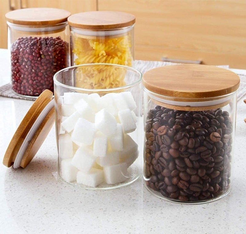 CYOFQD 220ML GLASS JAR Glass Jar Set Small Air Tight Canister Storage Containers with Natural Bamboo Lids Labels for Kitchen Bathroom Home Dcor Party Favors SET OF 6