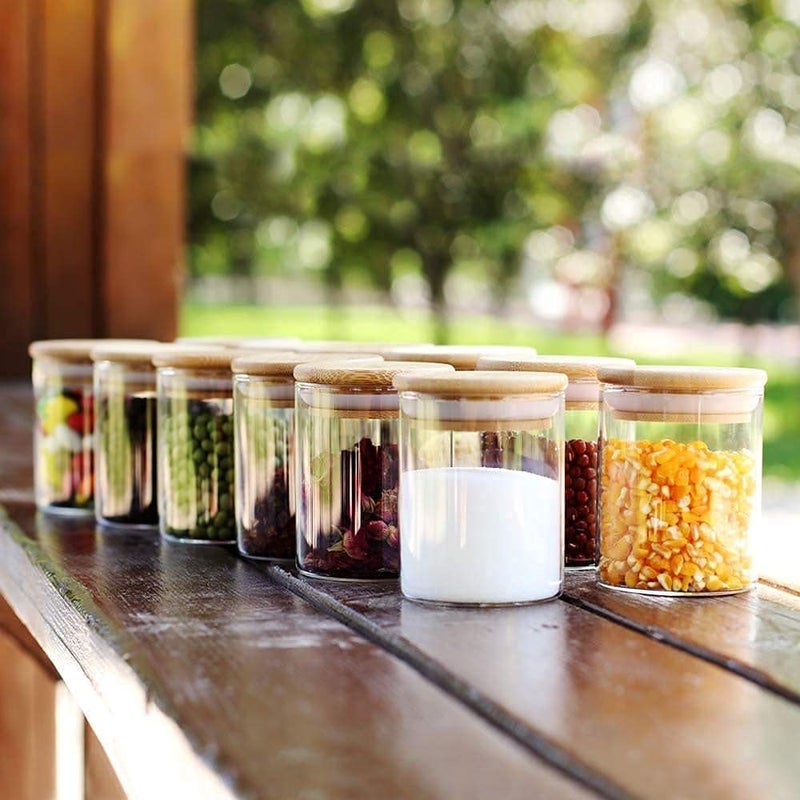 CYOFQD 220ML GLASS JAR Glass Jar Set Small Air Tight Canister Storage Containers with Natural Bamboo Lids Labels for Kitchen Bathroom Home Dcor Party Favors SET OF 6