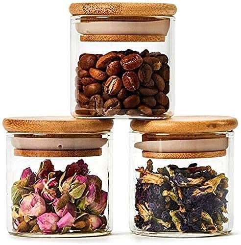 CYOFQD 220ML GLASS JAR Glass Jar Set Small Air Tight Canister Storage Containers with Natural Bamboo Lids Labels for Kitchen Bathroom Home Dcor Party Favors SET OF 6