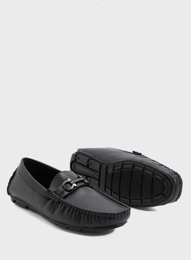 Robert Wood Trim Detal Textured Casual Loafers