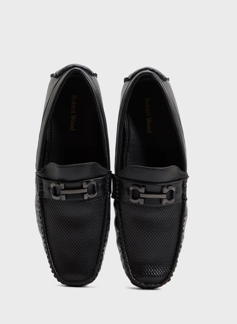 Robert Wood Trim Detal Textured Casual Loafers