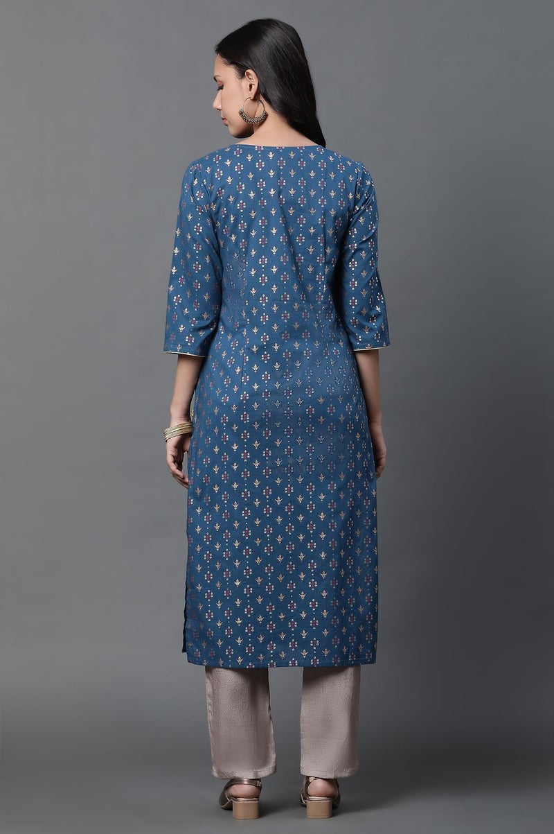 Aurelia Geometric Printed Printed Cotton Straight Long Kurta with Lace - Image 4