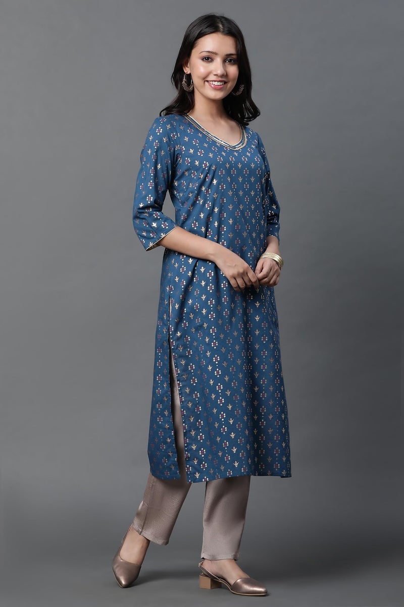 Aurelia Geometric Printed Printed Cotton Straight Long Kurta with Lace - Image 5