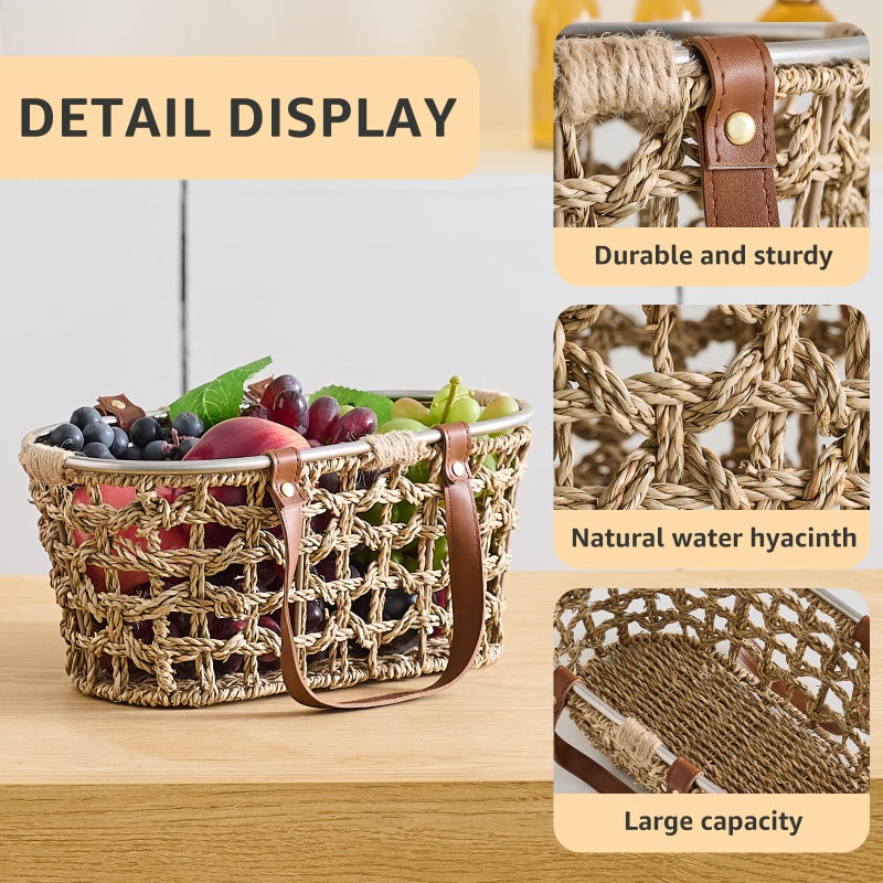 LGENHOOM Farmhouse Wicker Egg Basket for Collecting Fresh Eggs, Round Storage Basket with Handle, Brown, Sea Grass - Image 4