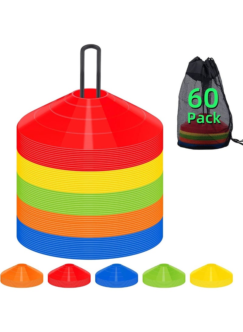Agility Training Cones 60 Pack with Carry Bag and Holder, Multi-color - Image 1