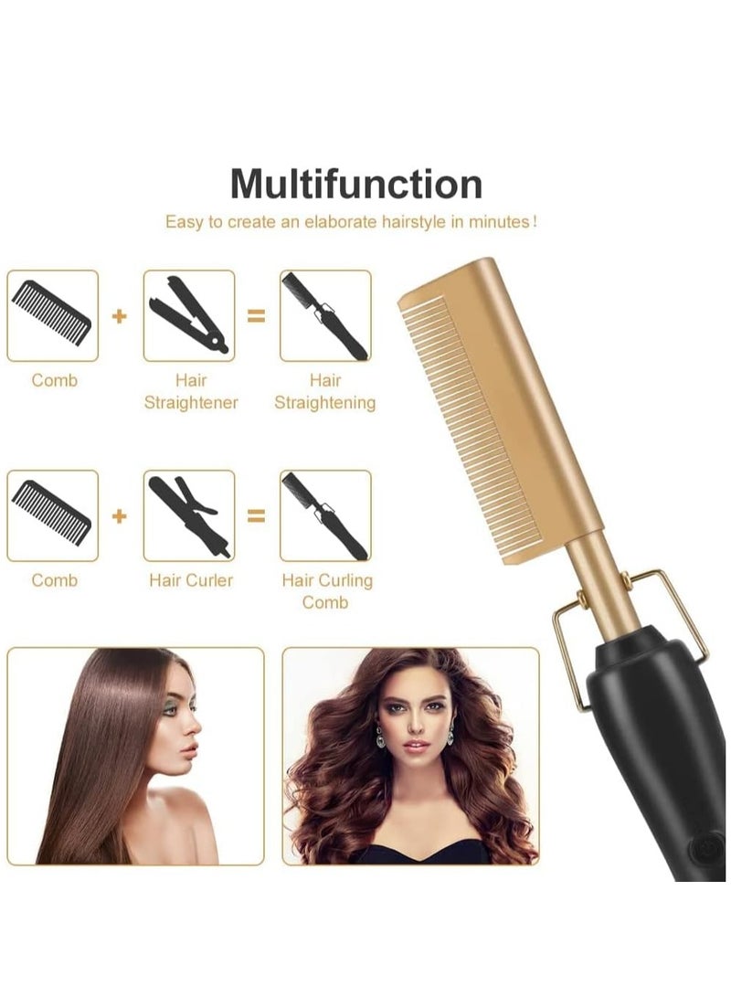 ام اس مكواة فرد الشعر بالمشط الساخن 2 في 1 الأمن المحمولة السيراميك مشط متعددة الوظائف النحاس فرد الشعر فرشاة - Image 4
