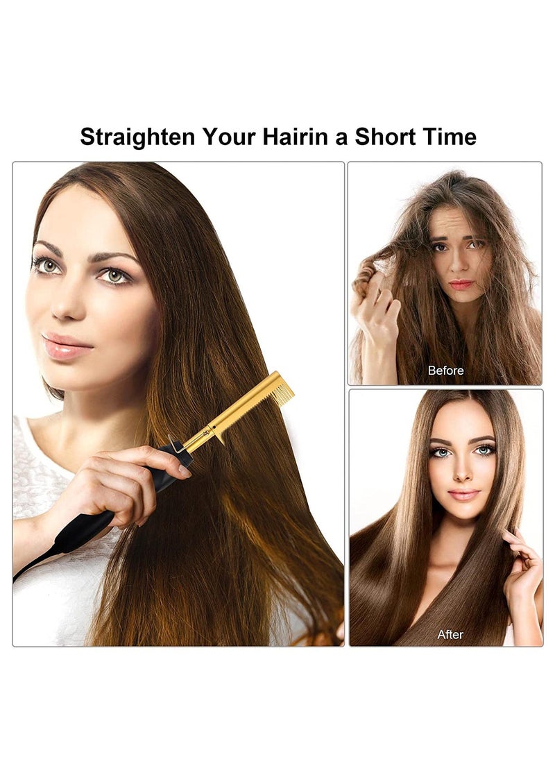 ام اس مكواة فرد الشعر بالمشط الساخن 2 في 1 الأمن المحمولة السيراميك مشط متعددة الوظائف النحاس فرد الشعر فرشاة - Image 3