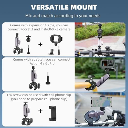 ADOFYS Aluminum Alloy Bicycle Motorcycle Super Clamp Mount Handlebar Holder Clip,360° Ball Head Tube Bar Attachment Mounting Accessory Compatible with Mobile Phone & All Action Cameras - Image 3
