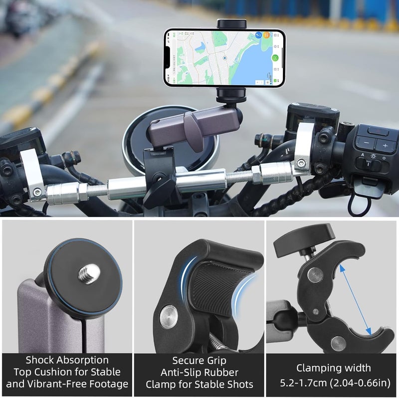 ADOFYS Aluminum Alloy Bicycle Motorcycle Super Clamp Mount Handlebar Holder Clip,360° Ball Head Tube Bar Attachment Mounting Accessory Compatible with Mobile Phone & All Action Cameras - Image 5