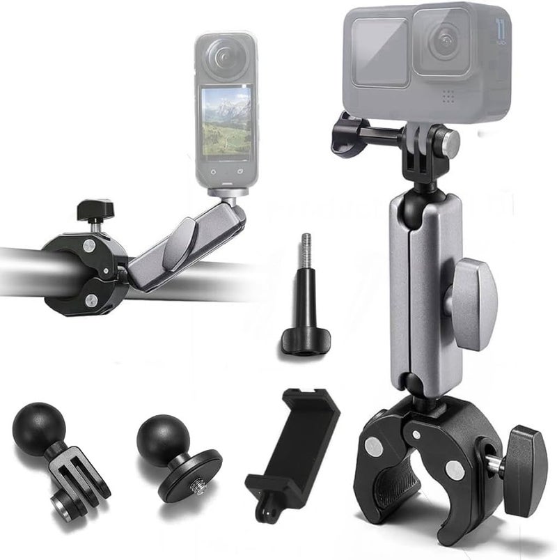 ADOFYS Aluminum Alloy Bicycle Motorcycle Super Clamp Mount Handlebar Holder Clip,360° Ball Head Tube Bar Attachment Mounting Accessory Compatible with Mobile Phone & All Action Cameras - Image 1