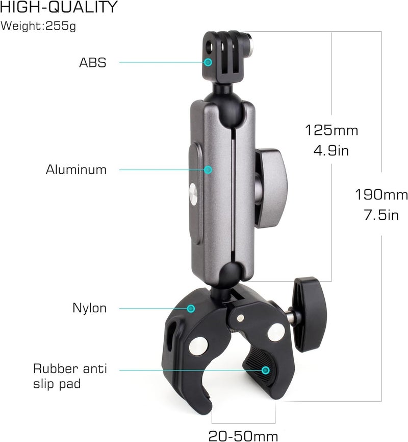 ADOFYS Aluminum Alloy Bicycle Motorcycle Super Clamp Mount Handlebar Holder Clip,360° Ball Head Tube Bar Attachment Mounting Accessory Compatible with Mobile Phone & All Action Cameras - Image 2