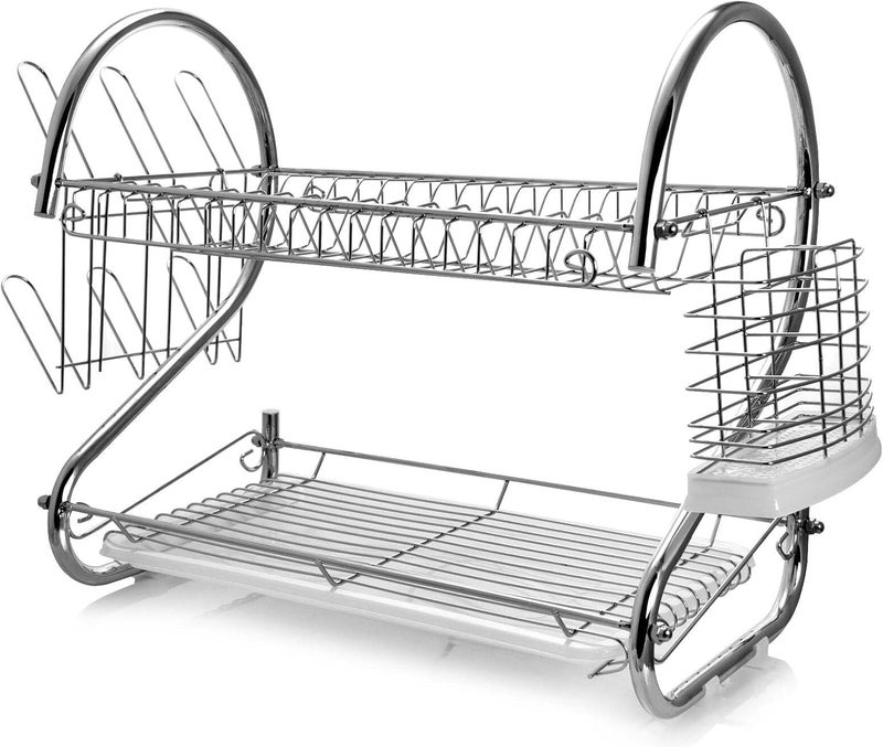 Megachef Mega Chef Two Shelf Metal Dish Rack with Easily Removable Plastic Draining Tray for the Kitchen Countertop - Image 1