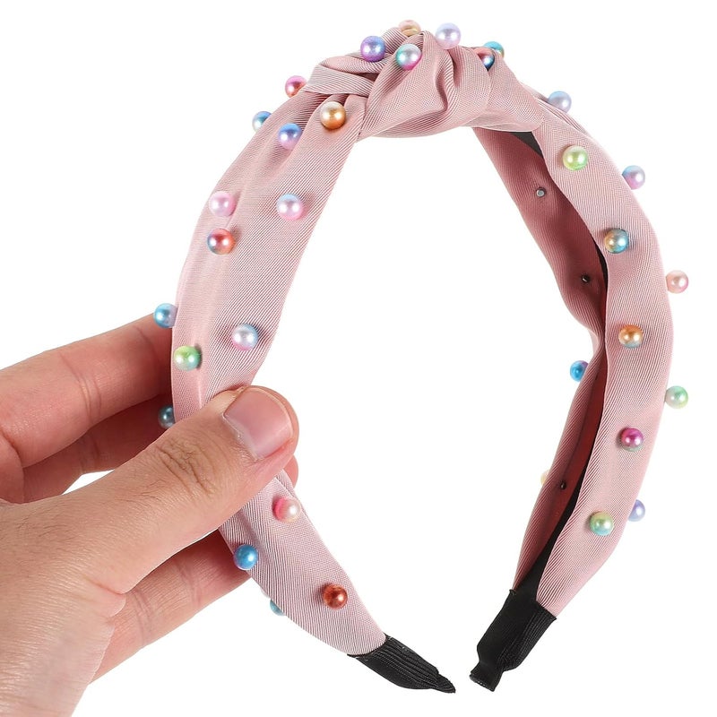 3pcs Wide Knotted Faux Pearl Headbands for Women, Colorful Beaded Turban Hair Hoops, Fall Accessories for Adult Hairstyles - Image 4
