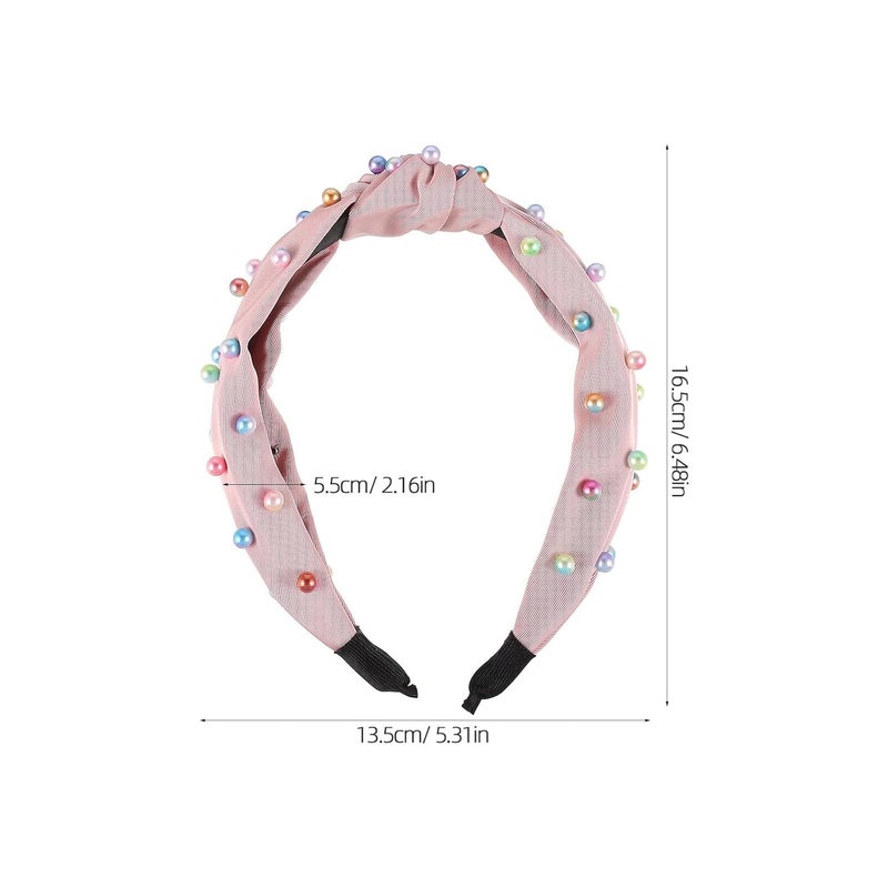 3pcs Wide Knotted Faux Pearl Headbands for Women, Colorful Beaded Turban Hair Hoops, Fall Accessories for Adult Hairstyles - Image 2