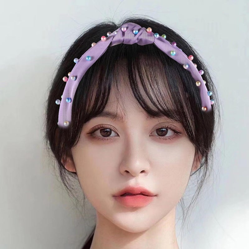 3pcs Wide Knotted Faux Pearl Headbands for Women, Colorful Beaded Turban Hair Hoops, Fall Accessories for Adult Hairstyles - Image 5