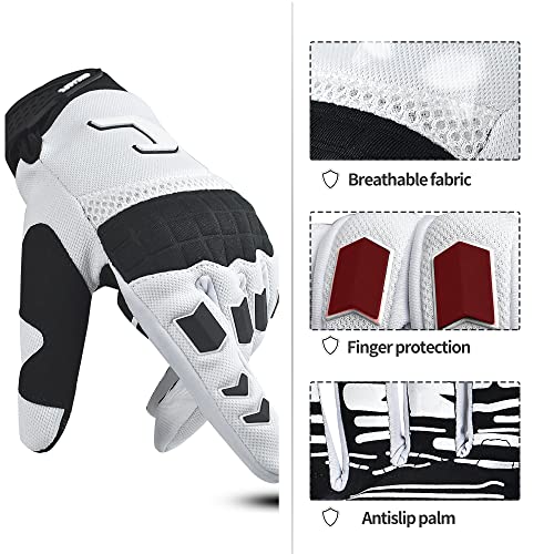 CHCYCLE Dirt Bike Gloves for Men - Mountain Bike Motocross Motorcycle Motorbike ATV Racing Touch Screen Full Finger Gloves for Cycling BMX MTB MX Climbing (X-Large, White) - Image 2